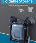 Manual Walk Behind Floor Sweeper With 41 Inch Sweeping Path And 55 Liter Bin No Cord Wrangling Daily Grind Workhorse For Concrete Shop Floors Baby Blue foldable design for compact storage with clear dimensions.