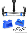 Inverted Bicycle Repair Stand With Portable Handlebar Support, Anti Slip Base And Silicone Straps in blue, with handlebar view.