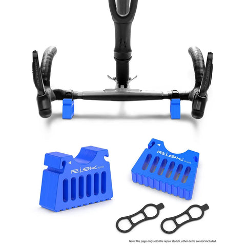 Inverted Bicycle Repair Stand With Portable Handlebar Support, Anti Slip Base And Silicone Straps in blue, with handlebar view.