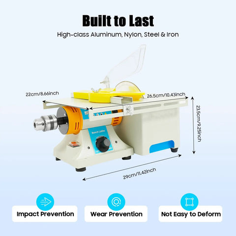 Tough As Nails 750W Lapidary Saw And Rock Cutter With Quick Variable Speed Dial 800 To 10000RPM Diamond Table Grinder front view with dimensions.