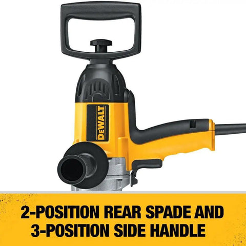 Badass Torque One Half Inch Spade Handle Corded Drill With Nine Point Zero Amp Motor And Reversing Switch Weekender Favorite For Trade Work And Garage Grind Certified Refurbished showing the 2-position rear spade and 3-position side handle.