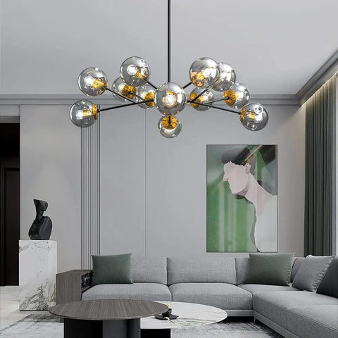 12 Light Globe Sputnik Chandelier With Smoked Glass For High Ceilings Contemporary Ceiling Light Fixture Pendant Lighting