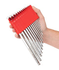 Hand holding Ball End Hex Key Set With Holders, 28 Piece Inch And Metric Allen Wrenches In Chrome Finish, No Slip Grip