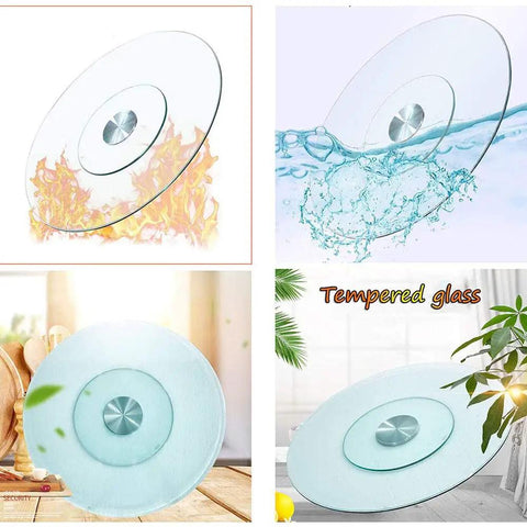 Tempered Glass Lazy Susan Turntable Plate With Aluminum Bearing, fire and water resistant, 43 inch diameter tray.