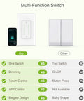 Comparison chart of Smart Dual Dimmer Switch For Alexa And Google Home with another switch, highlighting features like dimming and app control.