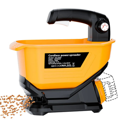 Cordless Seed Spreader For Lawn Care Pros And DIYers, 3.7L Capacity Fertilizer And Grass Seed Spreader, yellow hopper, dial control