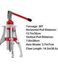 Top Shelf Hydraulic Bearing Puller And Gear Separator Built From Tough Forged Alloy Steel With Zinc Plated Claws Slick Pulley Extractor Set showing dimensions and specifications.