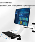 Rock Solid Full Motion Wall Mount Workstation With Adjustable Standing Desk System And Epic Ergonomic Monitor Arm With Keyboard Tray For Savage Home Office Setup Pure Fire, featuring adjustable monitor with tray.