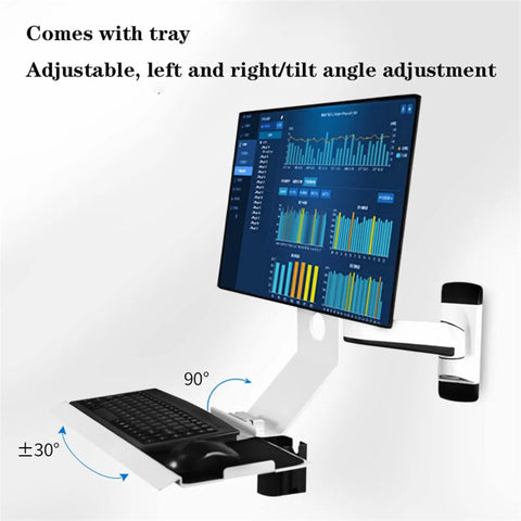 Rock Solid Full Motion Wall Mount Workstation With Adjustable Standing Desk System And Epic Ergonomic Monitor Arm With Keyboard Tray For Savage Home Office Setup Pure Fire, featuring adjustable monitor with tray.