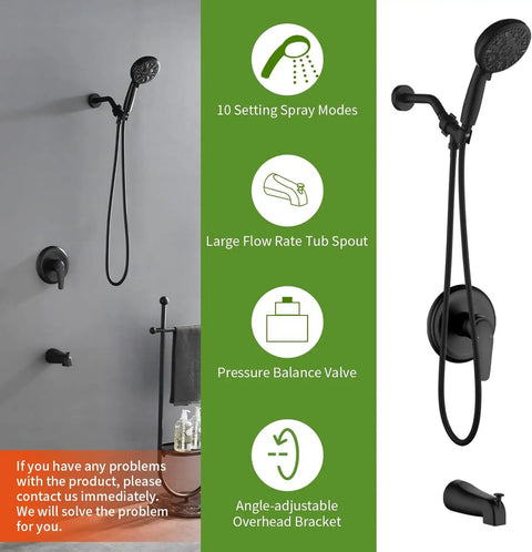 Total Bathroom Glow Up With This Matte Black Tub Shower Faucet Set Featuring Ten High Pressure Spray Modes Dual Wall Handles And Secure Tub Spout Heavy Duty Hardware