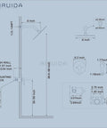 Technical diagram of 8 Inch Round Rainfall Shower Head Matte Black Shower Faucet Set with SUS304 Stainless Steel Trim Kit.