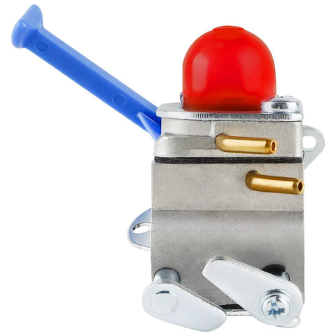 128LD Carburetor Replacement Kit For 128L 128LDX 128R 128RJ 125R 125RJ 128C 128CD Trimmers With Tune Up Kit C1Q W40A Direct Fit For Husqvarna Gas Powered Engines And Easy Start Performance showing front view with blue lever and red cap.