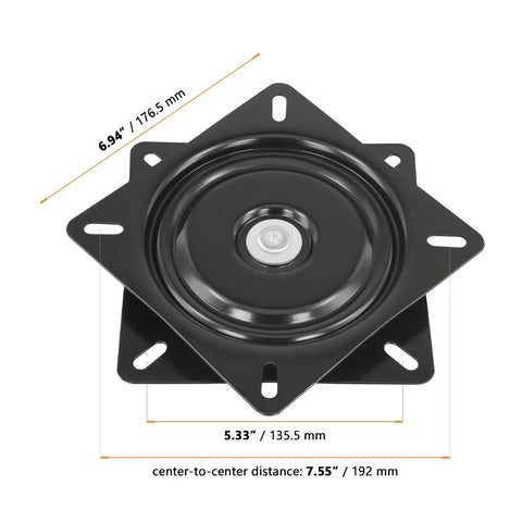 Four Pack Seven Inch Heavy Duty Swivel Plates Built Different For Smooth 360 Rotation On Bar Stools And Recliners with dimensions displayed.