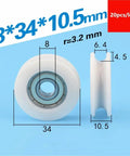Heavy Duty 20 Pack U Groove Plastic Coated Ball Bearings 608ZZ Pom Roller With.5mm Thickness dimensions 8*34*10.5mm for skateboards.
