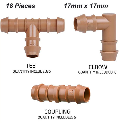 Half Inch Drip Irrigation Fittings Kit With Half Inch Tubing 18 Pieces Barbed Connectors Including 6 Tees 6 Couplings 6 Elbows