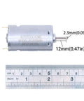 Mini DC 12V Hand Drill Kit With JT0 Chuck motor showing 2.3mm shaft diameter next to ruler for precise micro drilling