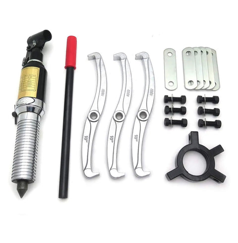 Components of 5 Ton Three Jaw Hydraulic Gear Puller With 360 Degree Flexibility for bearing and wheel hub extraction.