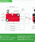 Lead Limit Switch With Short Hinge Roller Lever Arm SPDT 1NO 1NC Snap Action Micro Switch V-155-1C25 dimensions
