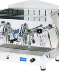 Two Group Diamante Volumetric Espresso Machine In Ruby Red With 14 Liter Boiler 230 Volts Four Cup Size Keypad close-up view