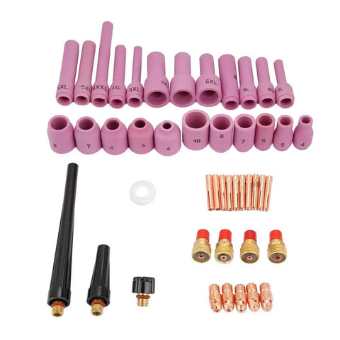 46 Piece WP 9 20 25 Welding Torch Consumables Kit with ceramic nozzles and gas lenses for torch maintenance