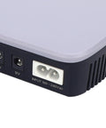 Heavy Duty 10400mAh UPS Battery Backup For Router Modem And Security Cameras input ports detail with 12V and 9V connections.