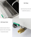 Oil filter and drain port of Heavy Duty Commercial Fryer Oil Filter Machine With Stainless Steel Pump And Rolling Cart For Busy Restaurants