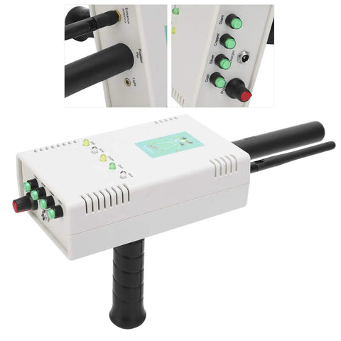 Portable Underground Metal Detector For Treasure Hunters Long Range 0 To 1200 Meters Handheld Pin Pointer For Gold Silver Copper Perfect For Adults Camping And Hiking Adventures displaying control knobs and handle.