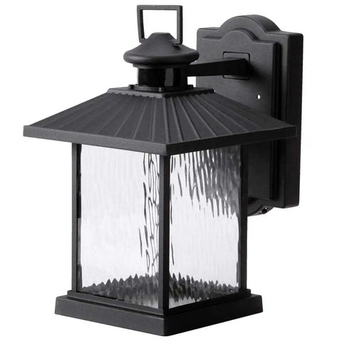 Lumsden Wall Mount Outdoor Black LED Motion Sensor Lantern For Patio Backyard And Garden Lighting, Weatherproof Security Light with metal frame