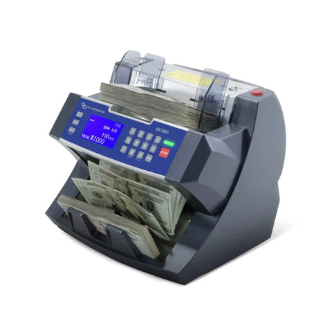 Bank Grade Bill Counter With Batch Value And Total Denomination Calculator, Multi Currency Money Counter With 3 Point Counterfeit Detection MG And UV, 300 Bill Hopper, Perfect For USD EUR CAD MXN Cash Handling.