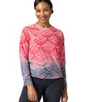 Vista Long Sleeve Women Cycling Jersey For Mountain Biking And Gravel Riding, Red Rocks, Large, model wearing pink pattern sleeve Jersey
