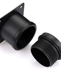 Black metal component with threaded round riser and mounting plate for Four 2 Inch Stainless Steel Furniture Legs Set With Adjustable Round Riser Feet