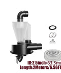 2.5 Inch Woodworking Cyclone Dust Collector With Straight Up Heavy Duty Build And Knockout Turbo Suction Plus Double Filter System DIY Industrial Separator with attached hose.
