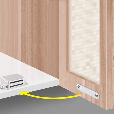 Heavy Duty Cabinet Magnetic Door Catch 30lb Stainless Steel Latch for Kitchen Cupboards Drawers and Closets shown installed