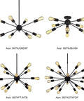 Black Sputnik Chandelier 8 Light Ceiling Fixture for kitchen dining living room, modern industrial pendant lights, various angles