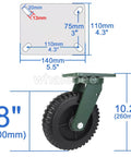 8 inch Heavy Duty Industrial Caster with measurements 10.2 inch height, solid rubber wheel, set of 4 for heavy loads.