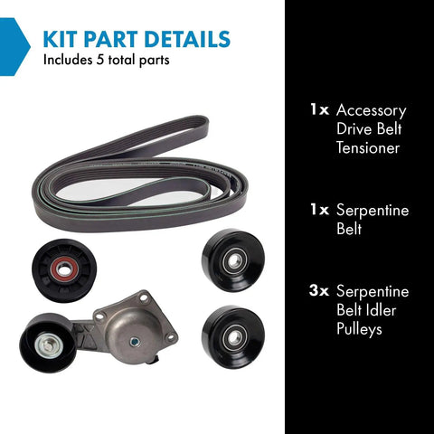 Premium Serpentine Belt Kit With Tensioner And Three Idler Pulleys For Ford Expedition Explorer F 150 Lincoln Navigator Mountaineer Ready To Install DIY Friendly Replacement For Vehicle Maintenance And Smooth Performance