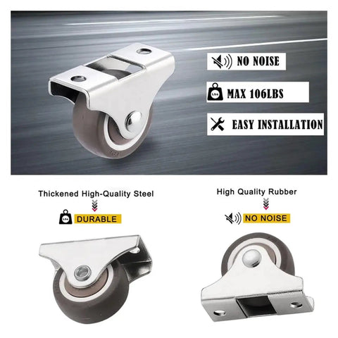 1 Inch Fixed Caster Wheels Silent Tpr Rubber Rollers Non Swivel Plate Casters For Furniture And Cabinets Glides Smooth As Silk Straight Shooter Roller Motion Quiet Indoor Use 8 Piece Set with durable steel and TPR wheel design.