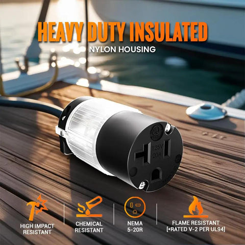 Heavy Duty NEMA 5-20R Lighted Plug End Replacement For Extension Cords, 20 Amp 125V, 2-Pole 3-Wire Straight Blade Connector, PVC Black, 10 Pack, Repair Damaged Cords And Save Money