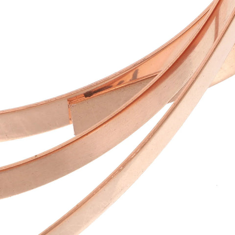 Close-up of Pure Copper Sheet Roll 1mm Thick By 10mm Wide By 2m Long For Electrical Projects Crafting And Electromagnetic Shielding EMI