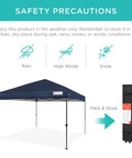 10x10 Foot Pop Up Canopy Tent With Grab-And-Go Quick One Person Setup In Under A Minute, Instant Shade At The Park Or Beach, Navy Blue