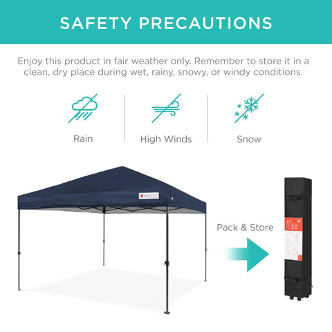 10x10 Foot Pop Up Canopy Tent With Grab-And-Go Quick One Person Setup In Under A Minute, Instant Shade At The Park Or Beach, Navy Blue