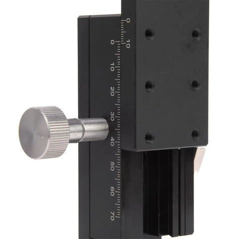 Manual Trimming 1 Axis Linear Stage With 10 Micron Resolution For DIY Projects And Pro Grade Precision, close-up with knurled knob