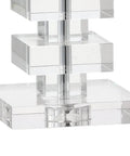 Base of 28 Inch Clear Geometric Stacked Crystal Table Lamp With White Linen Shade Modern Glam Bedside Light For Living Room Or Bedroom LED Bulb Included ETL Listed