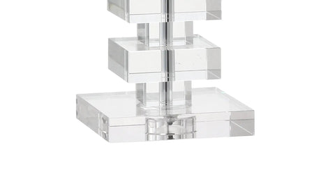 Base of 28 Inch Clear Geometric Stacked Crystal Table Lamp With White Linen Shade Modern Glam Bedside Light For Living Room Or Bedroom LED Bulb Included ETL Listed