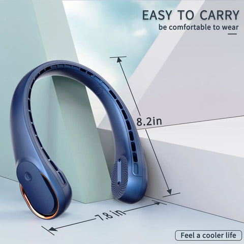 Bladeless Neck Fan With 4000mAh USB Rechargeable Battery 3 Speeds Ultra Quiet Personal Cooler shown with dimensions