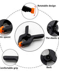 20 Piece Adjustable Nylon Mini Spring Clamps Two Inch Muslin Clamps for Photo Studio Backdrops showing rotatable design and elastic spring.
