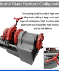 Electric Pipe Threader Machine 110V All In One Threading Cutting And Reaming Tool For Water Gas And Electrical Conduits With Dual Clamping And Self Oiling System Covering Half Inch To Two Inch Workhorse, red alloy steel pipe machine
