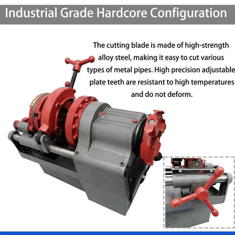 Electric Pipe Threader Machine 110V All In One Threading Cutting And Reaming Tool For Water Gas And Electrical Conduits With Dual Clamping And Self Oiling System Covering Half Inch To Two Inch Workhorse, red alloy steel pipe machine