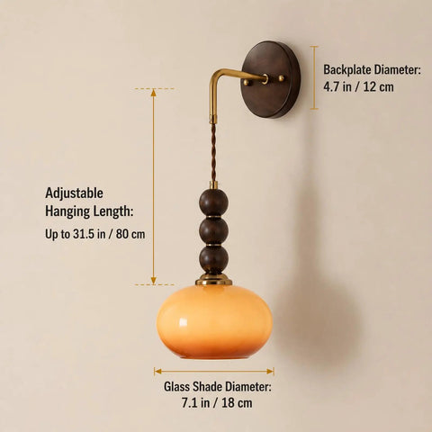 Flyrose Set of 2 Vintage Caramel Glass Wall Sconces Mid Century Modern Lamp with caramel glass shade and wood detail