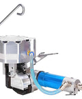 Heavy Duty Pneumatic Steel Strapping Machine With Automatic Tension Cutter For 19Mm Banding Steel Wood And Aluminum Profiles side view showing blue air cylinder.